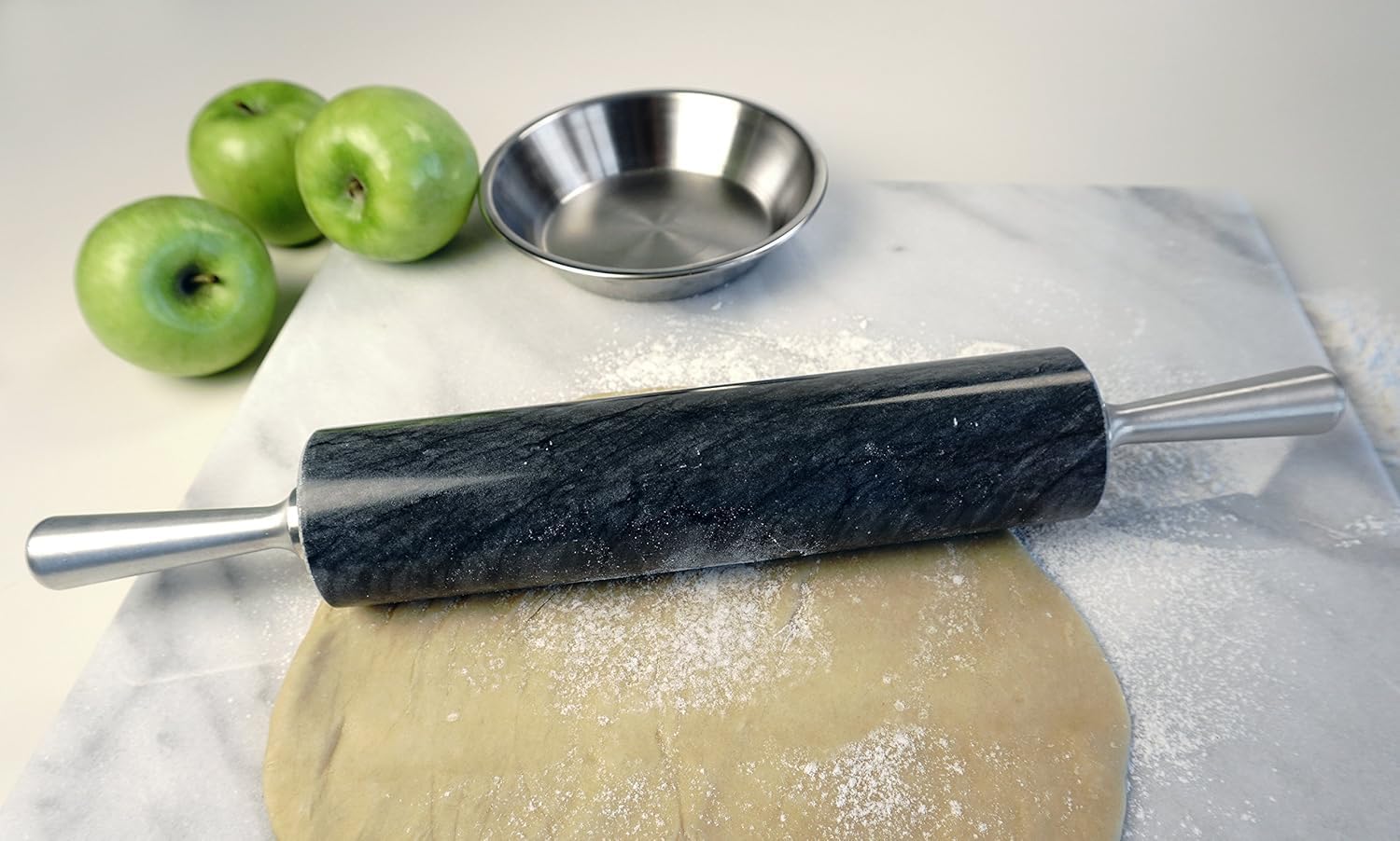 RSVP International Rodillo de mármol gris para hornear y soporte, 10 pulgadas | diseñado para mantener la masa de pastelería fría | fondant, corteza de pasteles, galletas, pasteles, pasta, masa de pizza, galletas
