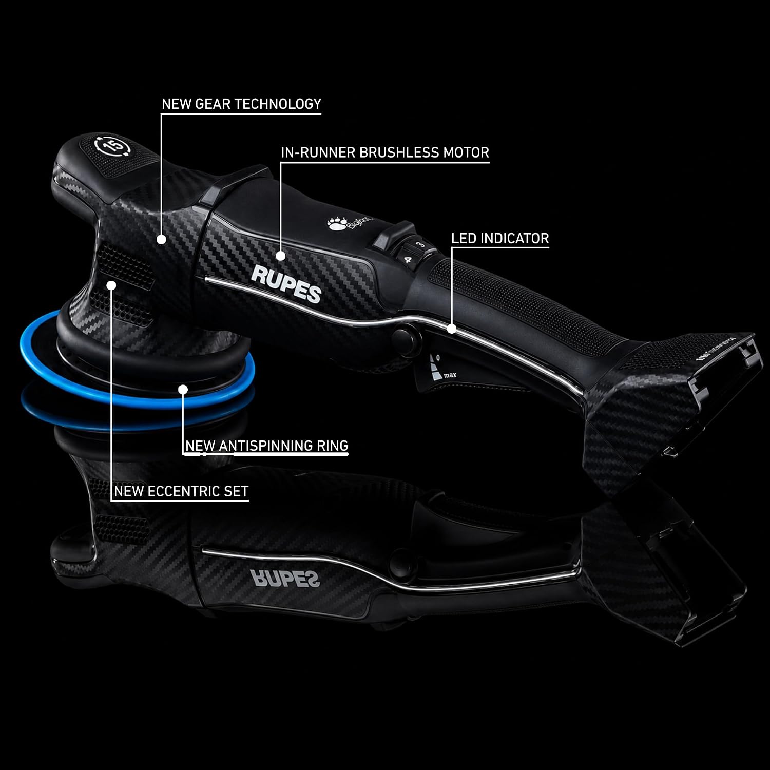 RUPES BigFoot HLR15 iBrid Random Orbital Polisher - Tool Only image 2