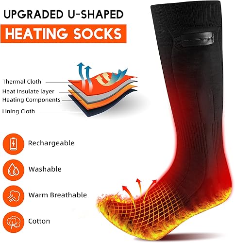 Miniatura 5 de Calcetines térmicos para hombres y mujeres, 5000 mAh recargables y lavables con pilas, calcetines térmicos eléctricos para caza, camping, esquí,