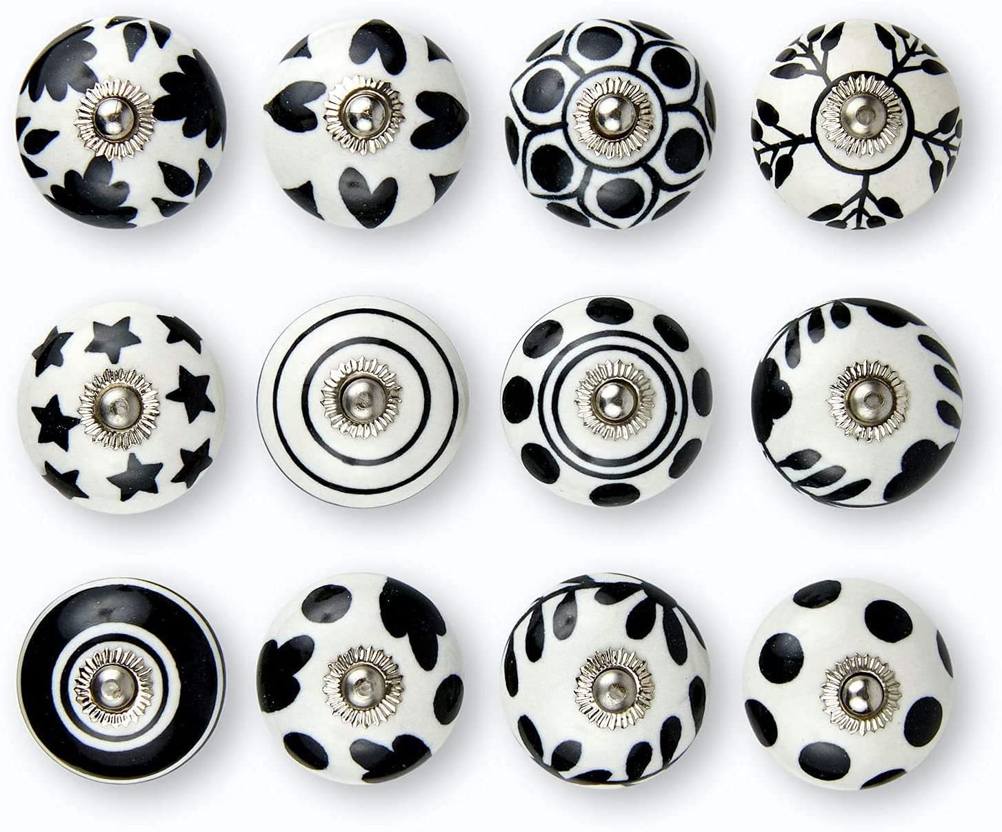 Boutons de porte en céramique lot de 12 poignées noires et blanches