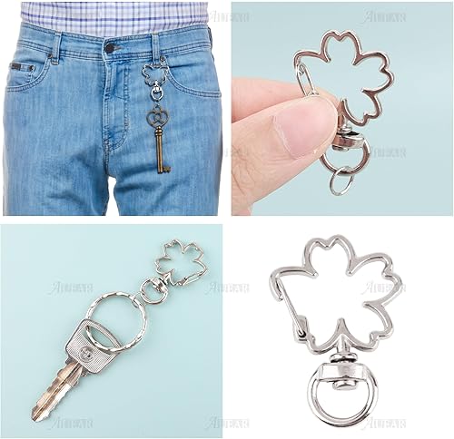 Miniatura 3 de AUEAR, Paquete de 50 cierres giratorios de langosta plateados, broches de metal con resorte de flor de cerezo, clip de cordón, ganchos a presión,