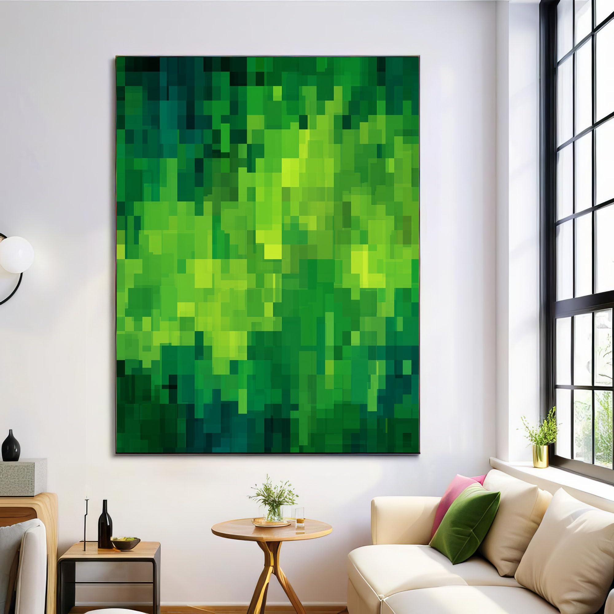 Cuadros estilo pixel art GDJSMIN con diseño abstracto de bloques verdes 60x80 cm 8