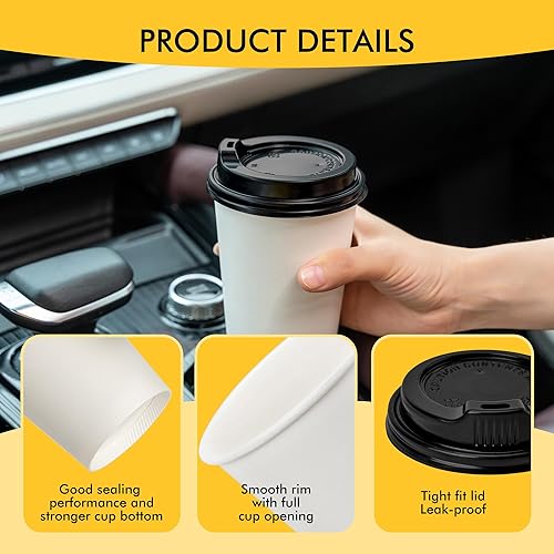 Vista 20 de RACETOP [Paquete de 50] Tazas de café desechables con tapas de 12 onzas, tazas de papel caliente con tapas, taza para llevar con tapa