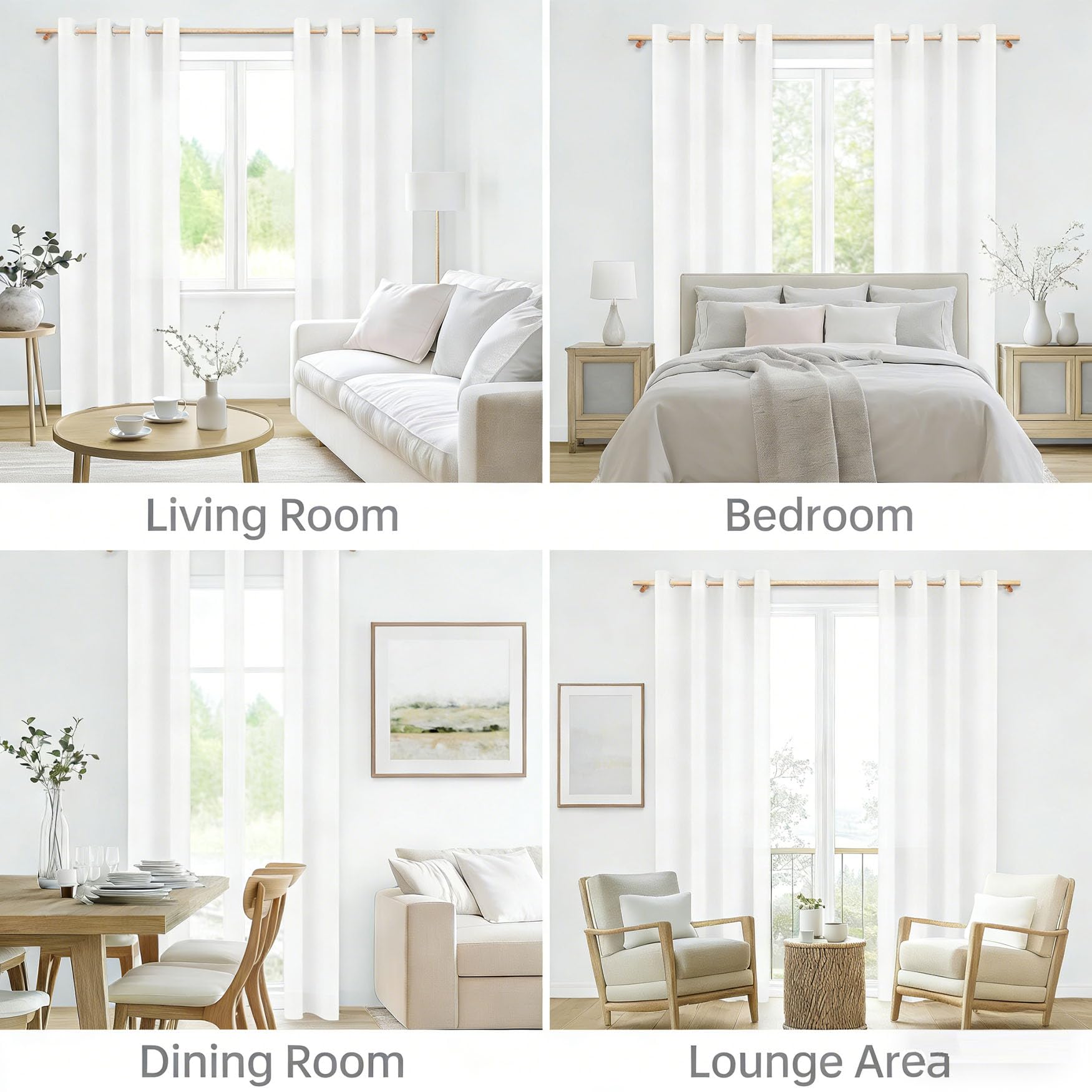 Voile Vorhänge 210 x 185 cm Uv-Beständig, Lichtfilternde Einfarbig mit Ösen Voile Vorhänge Transparent Modern Pflegeleicht für Wohnzimmer Kinderzimmer, Weiß
