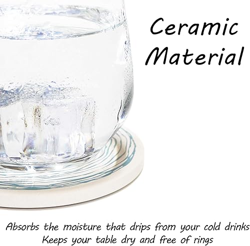 Miniatura 5 de AD Juego de 6 posavasos para absorción de bebidas, redondos de piedra de cerámica con base de corcho, tapete de protección de mesa para tazas y