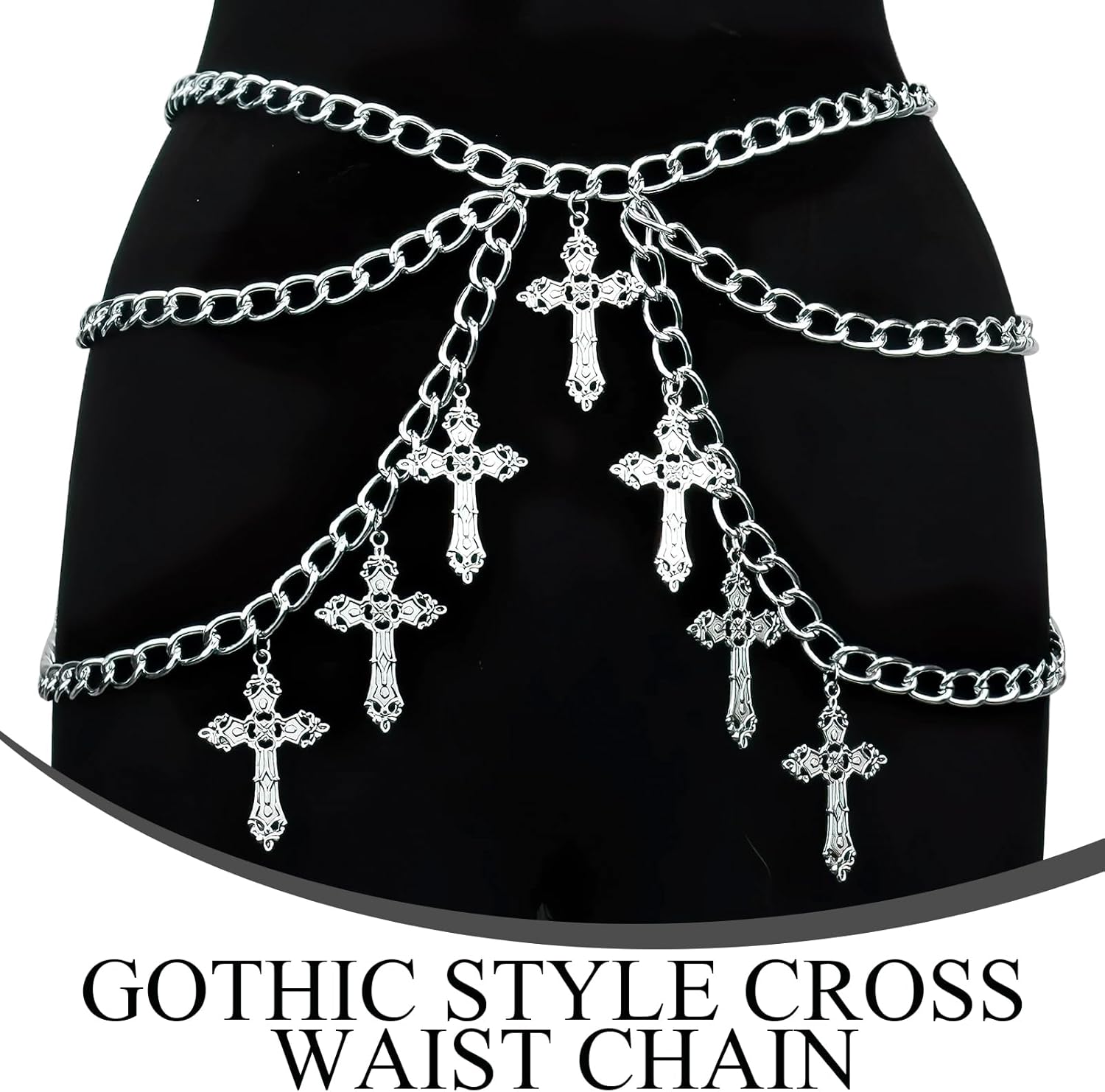 Silver Gothic Cross Waist Chain Belt,Gothic Cross Pendant Waist Chain Belt,Metal Adjustable Punk Belly Chains,Chunky Punk Goth Waists Chains,Jewelry Accessories for Women Clothes and Dress - Image 5