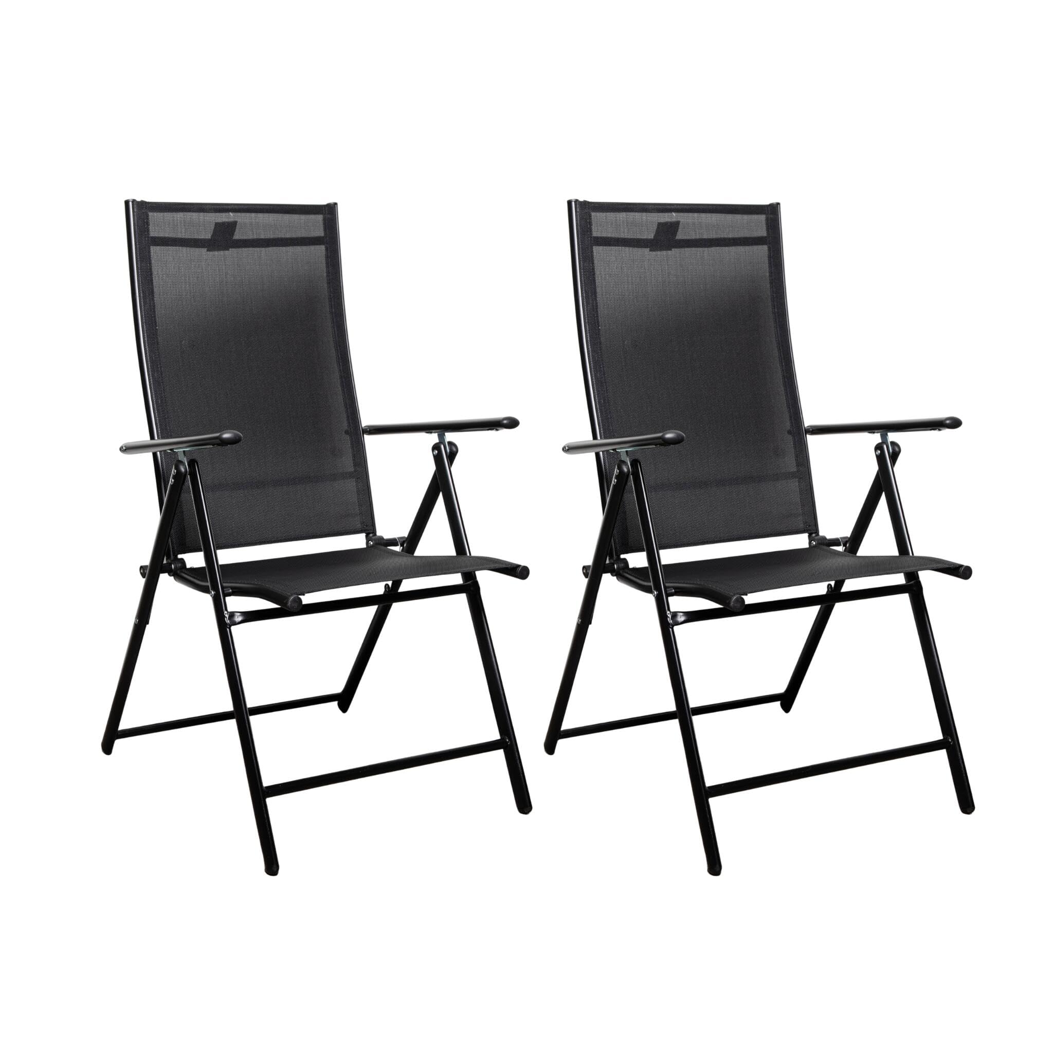 Samuel ALEXANDER Multi Position High Backed Folding Garden Chairs,Adjustable Reclining Garden/Outdoor Chairs,Black (Pack of 2)