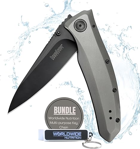 Kershaw - Navaja de rejilla de 3.7 pulgadas, 8Cr13MoV, hoja de borde liso de punto de caída, aleta con una sola mano o apertura de perno para el