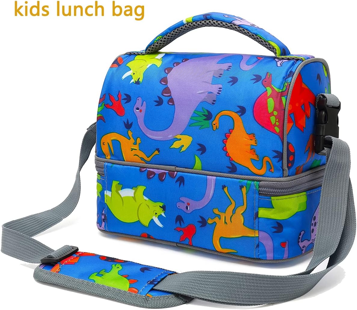 FlowFly Kids Double Decker Cooler Insulated Lunch Bag Large Tote for Boys, Girls, Men, Women, With Adjustable Strap, Dinosaur - Image 6