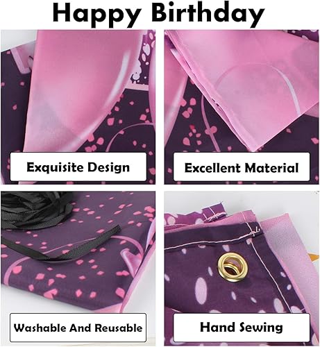 Miniatura 3 de pancarta grande rosa con texto en inglés Happy Birthday