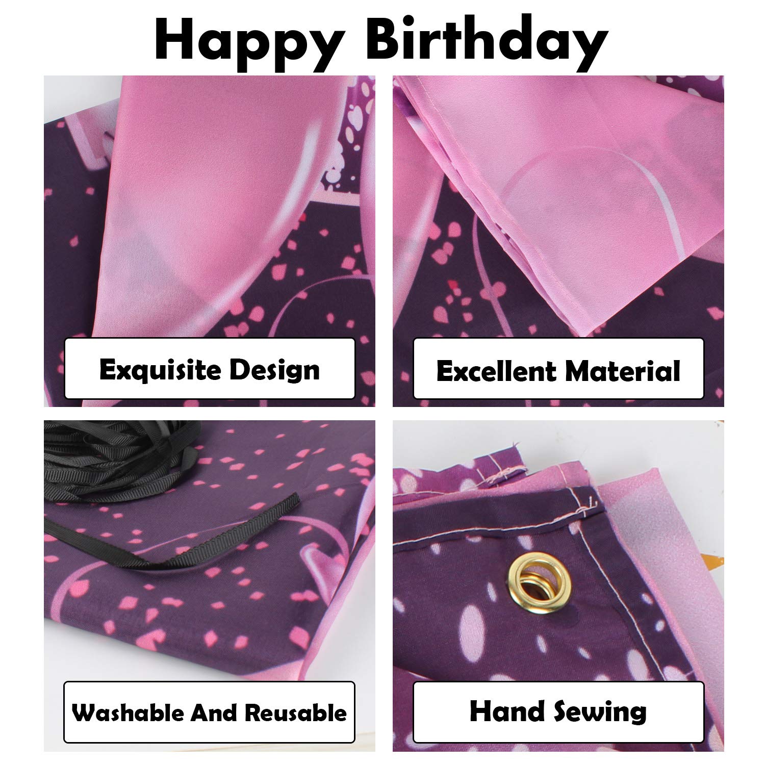 Baner 'Happy 7th Birthday' tło - 7 dekoracje na przyjęcie urodzinowe materiały dla dziewczynki - różowe fioletowe złoto 1,2 x 1,8 m