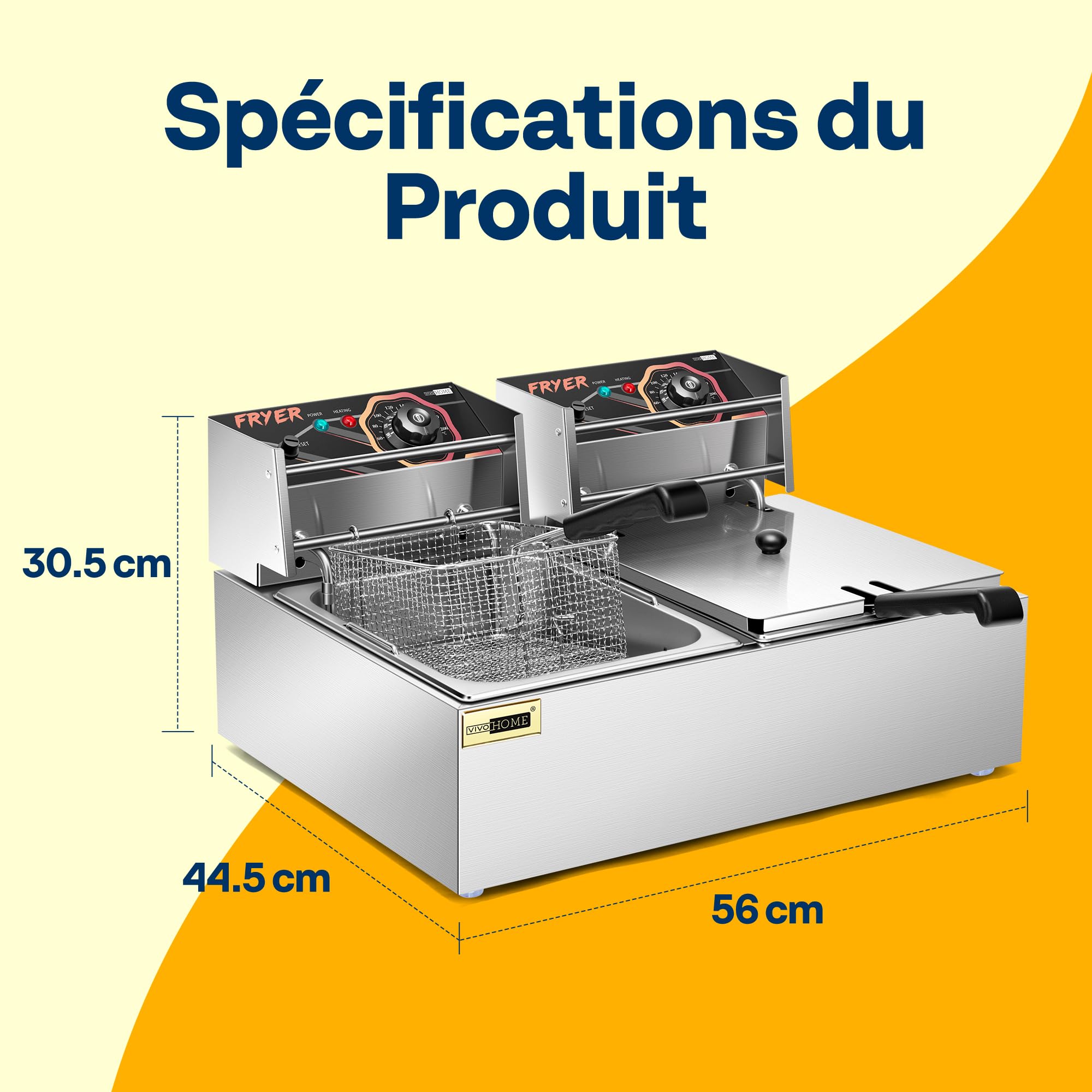 VIVOHOME Friteuse 20L avec Technologie Zone Froide professionnelle 5000W Double Compartiment Filtration Automatique de l'Huile Facile à Nettoyer