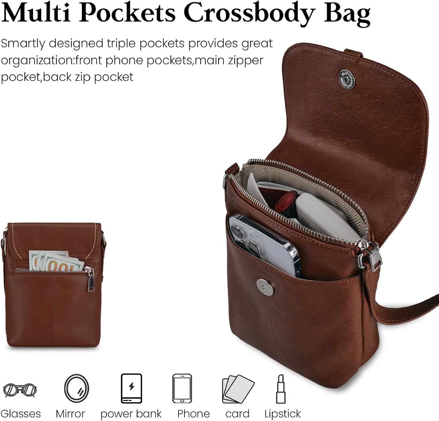 befen Genuine Leather Small Crossbody Bags for Women, Womens Cell Phone Purses Cross body Bag Purse with RFID Card Slots - Image 4