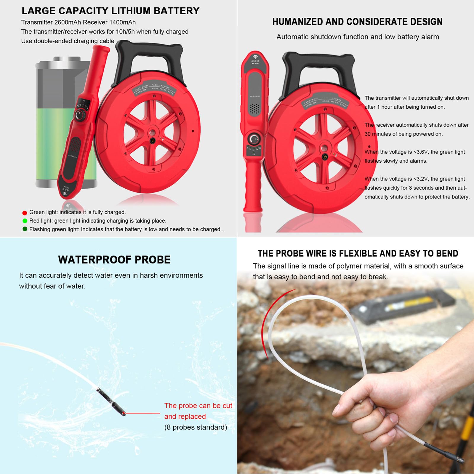 Detector De Bloqueo De TuberíAs, EscáNer De ObstruccióN De TuberíAs De 20 M/30 M/40 M, Instrumento De Fontaneros Para TuberíAs De Acero/Hierro/Pvc/Cemento, Sonda Impermeable,30M