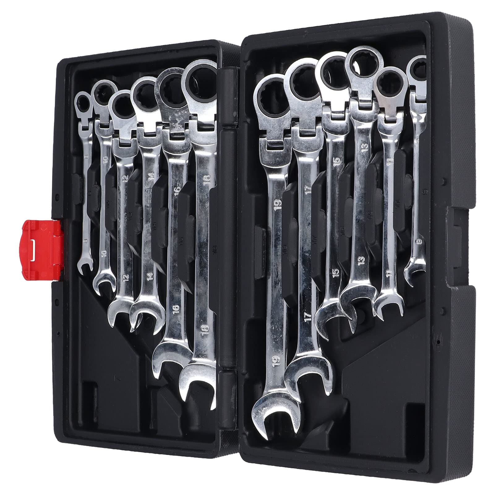 Set di Chiavi a Cricchetto da 12 Pezzi Set di Chiavi Combinate a Cricchetto con Testa Flessibile 72 Denti Strumento Rotante a 180 ° per Meccanici