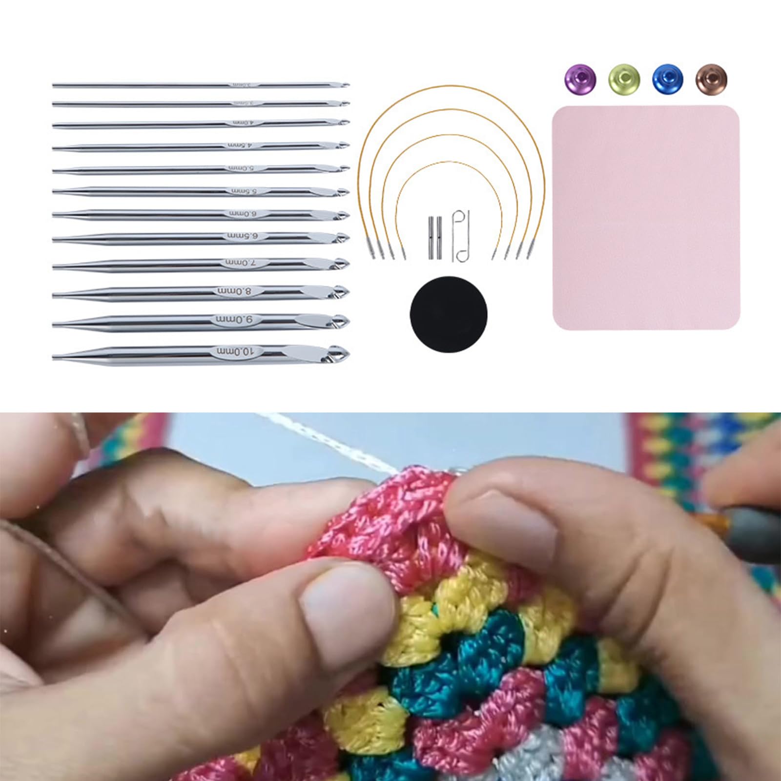 Juego de 12 agujas de ganchillo tunecinas con cable de 3 mm a 10 mm con funda de cuero para tejer agujas de ganchillo de aluminio