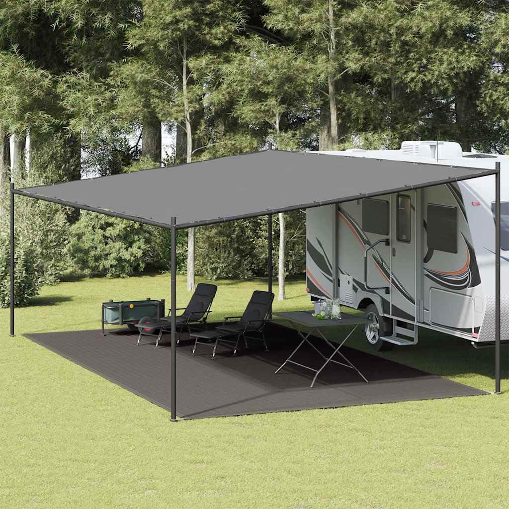 Campingteppich 400x700 cm Anthrazit, wasserdurchlässiger Zeltteppich aus hochdichtem Polyethylen mit Ösen an den Ecken, zuschneidbarer Outdoor-Teppich für Zelt, Wohnwagen-Markise