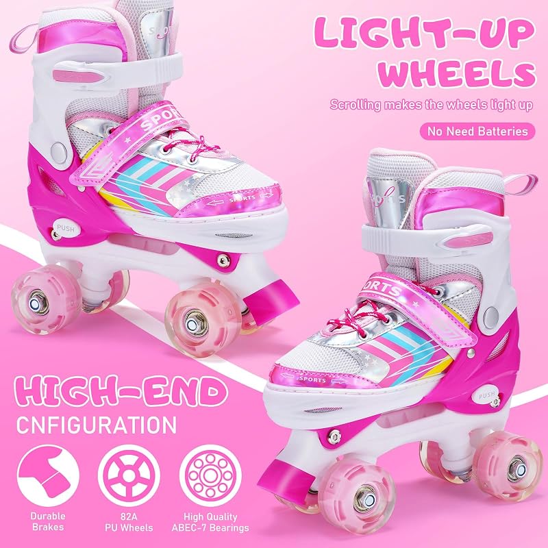 Ylaide Gyerek Görkorcsolya Állítható Méret LED Kerekek Lányoknak Fiúknak - M (EU32-36), Colour Rose