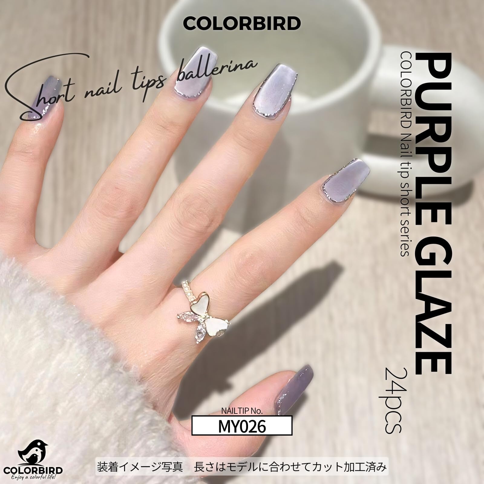 Amazon | COLORBIRD ネイルチップ ミディアム グレージュ シルバー