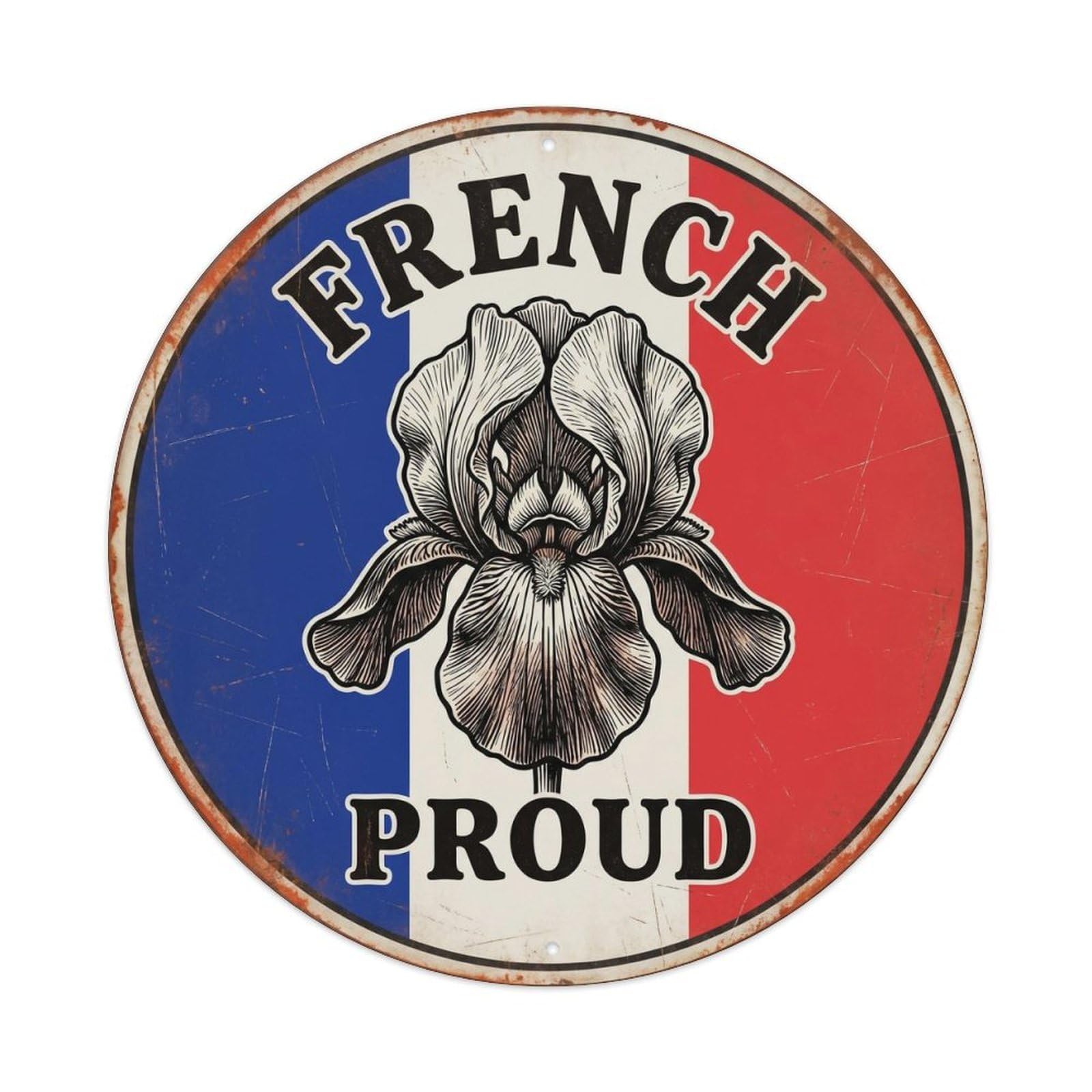 Olhnbad Style French Proud Iris Botanical Heritage Emblem Metal Tin Sign