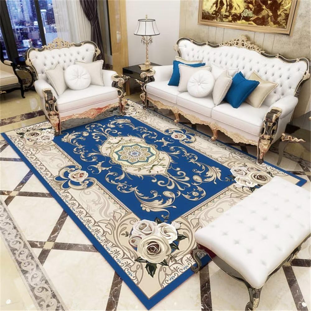 Tapis chambre bleu foncé doux et durable pour grand salon