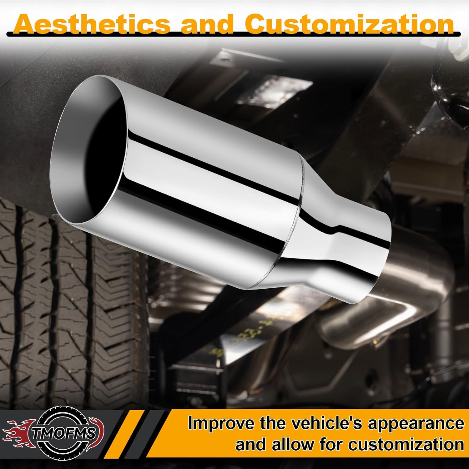 Exhaust Tip 2.5" Inlet, 4" Outlet 9" Overall Length, Premium Stainless Steel Double Wall with Rust Resistant Polished Finish, Slant Angle Cut, Weld-On Installation, for Truck Diesel Tail Pipe