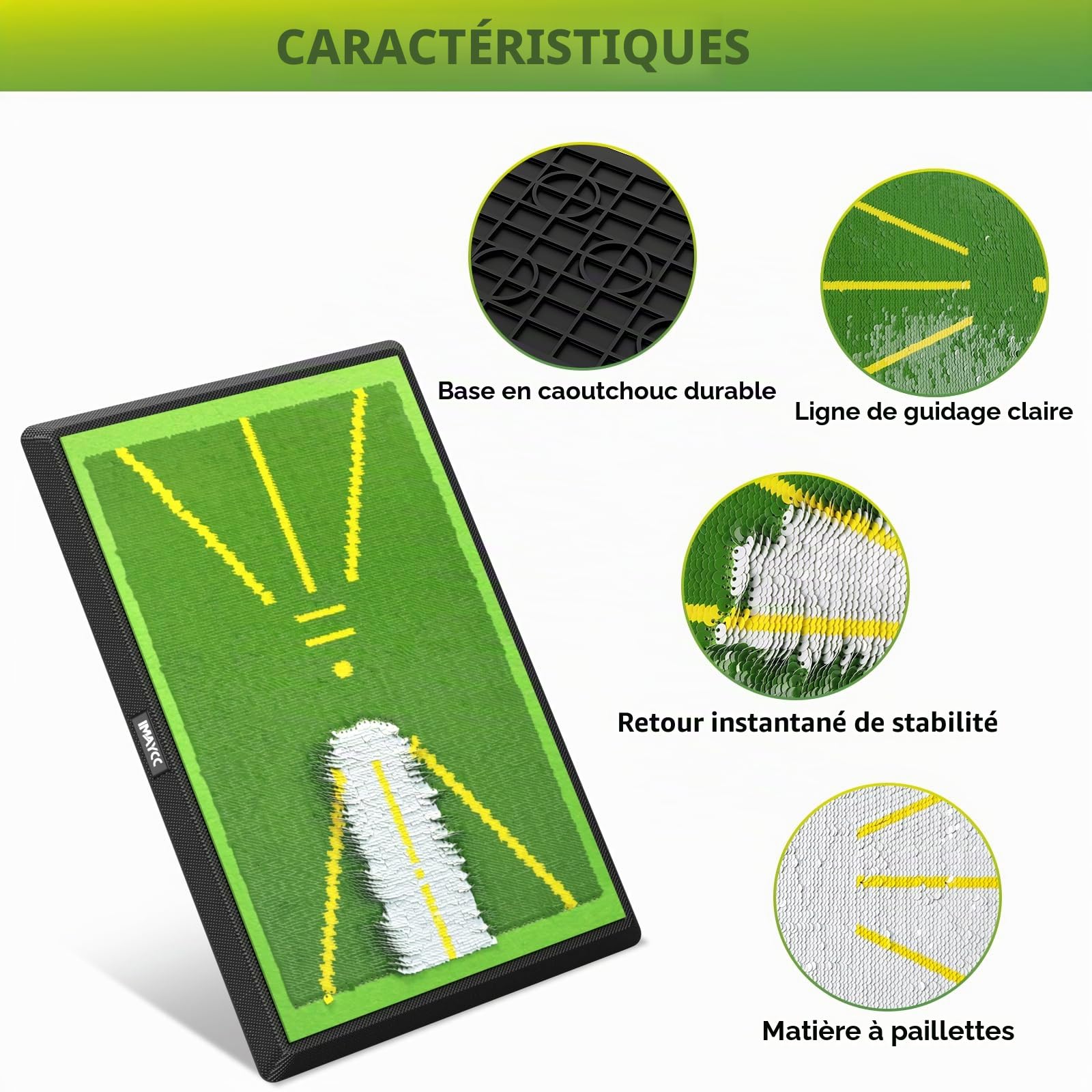 IMAYCC Tapis de balançoire de Golf 2 Pièces Analyse de Trajectoire en Temps Réel avec Base Anti-Dérapant Renforcée - Portable Intérieur/Extérieur