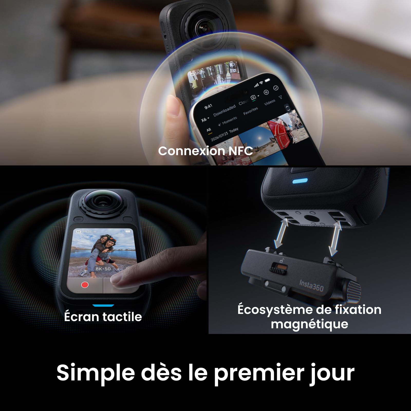 Insta360 X6 Pack Essentiels - Caméra 360 8K avec capteurs 1/1,1"