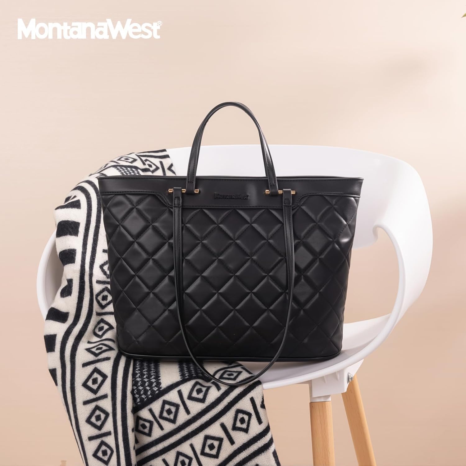 Montana West Quilted Tote Bag for Women Large Shoulder Bag Fashion Handbags with Top Zipper - Image 2