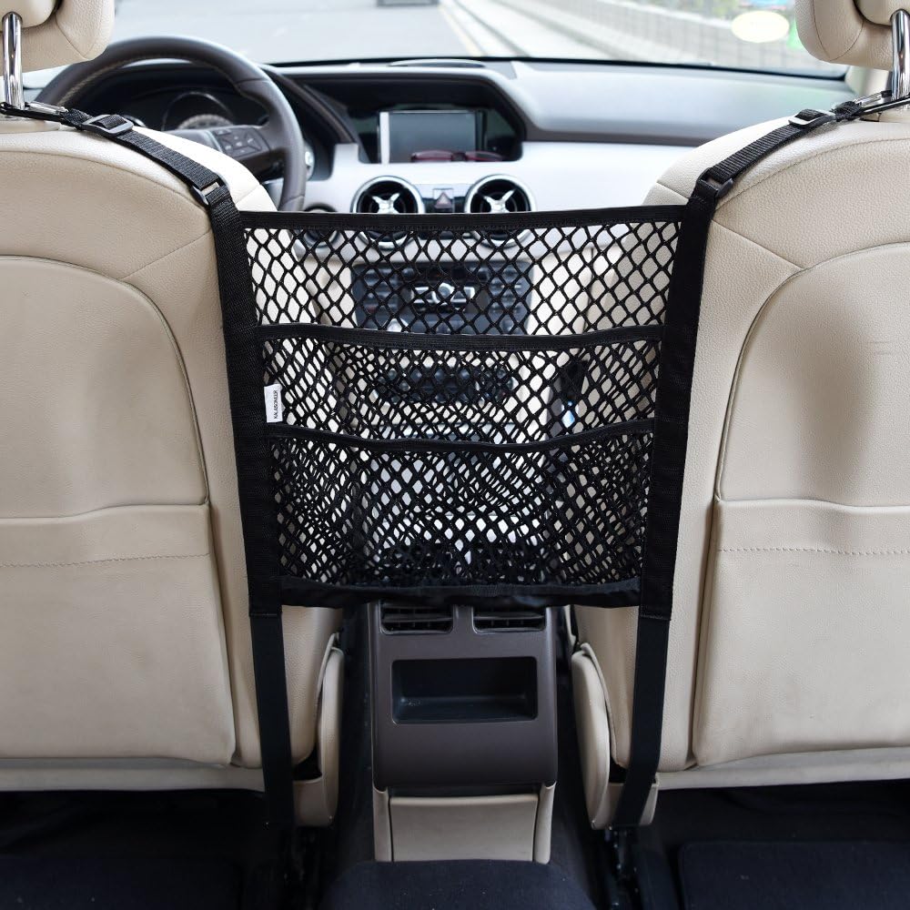KALASONEER Dog Car Barrier 3-Layer Car Mesh Organizer, Seat Back Storage Pocket, Backseat Pet Barrier, Oxford Washable, Universal Fit (11.4inches x 12.8inches)