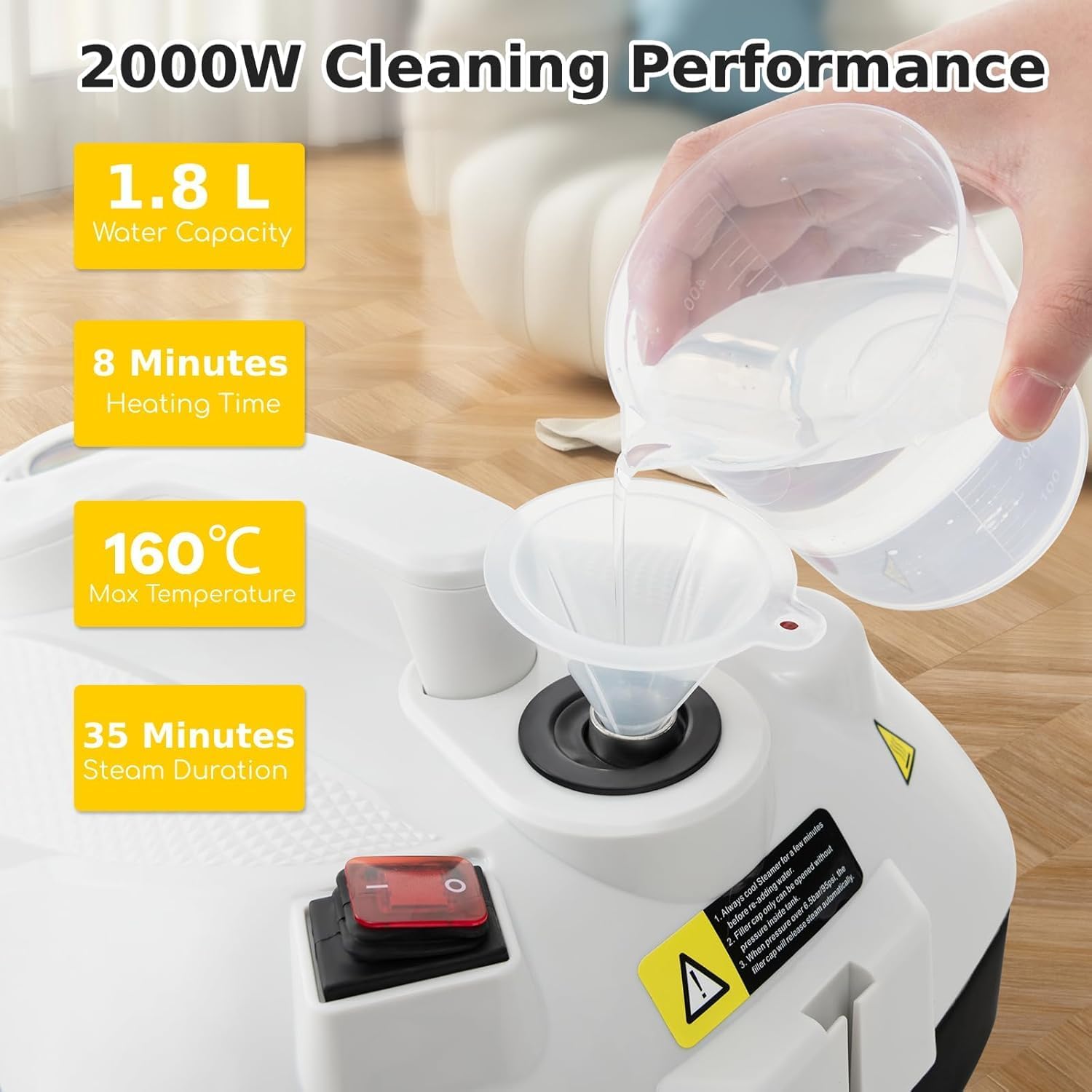 2000w Steam Cleaner, 5 Bar Handheld Steam Mop With 1.8l Tank & 15 Accessories, Multipurpose Household Steamer Cleaning Machine For Carpet Floor Window Sofa Upholstery Car, White