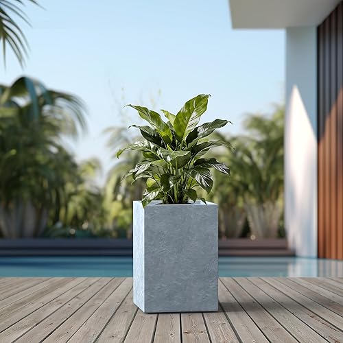 Miniatura 8 de Kante Macetas rectangulares de hormigón de 18.5 pulgadas de alto, macetas ligeras para interiores y exteriores con orificio de drenaje y tapón de