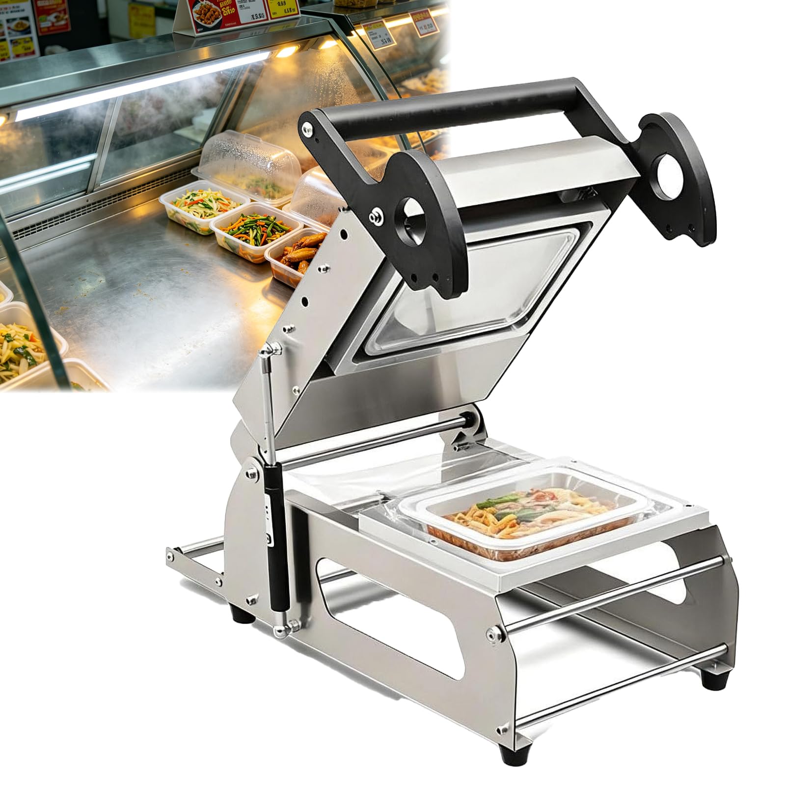 AVSMGP Semi-Automatic Tray Food Sealing Machine, Commercial Stainless Steel Manual Food Tray Sealer with 7-8 Seals/Min for Restaurants, Delis, And Bakeries