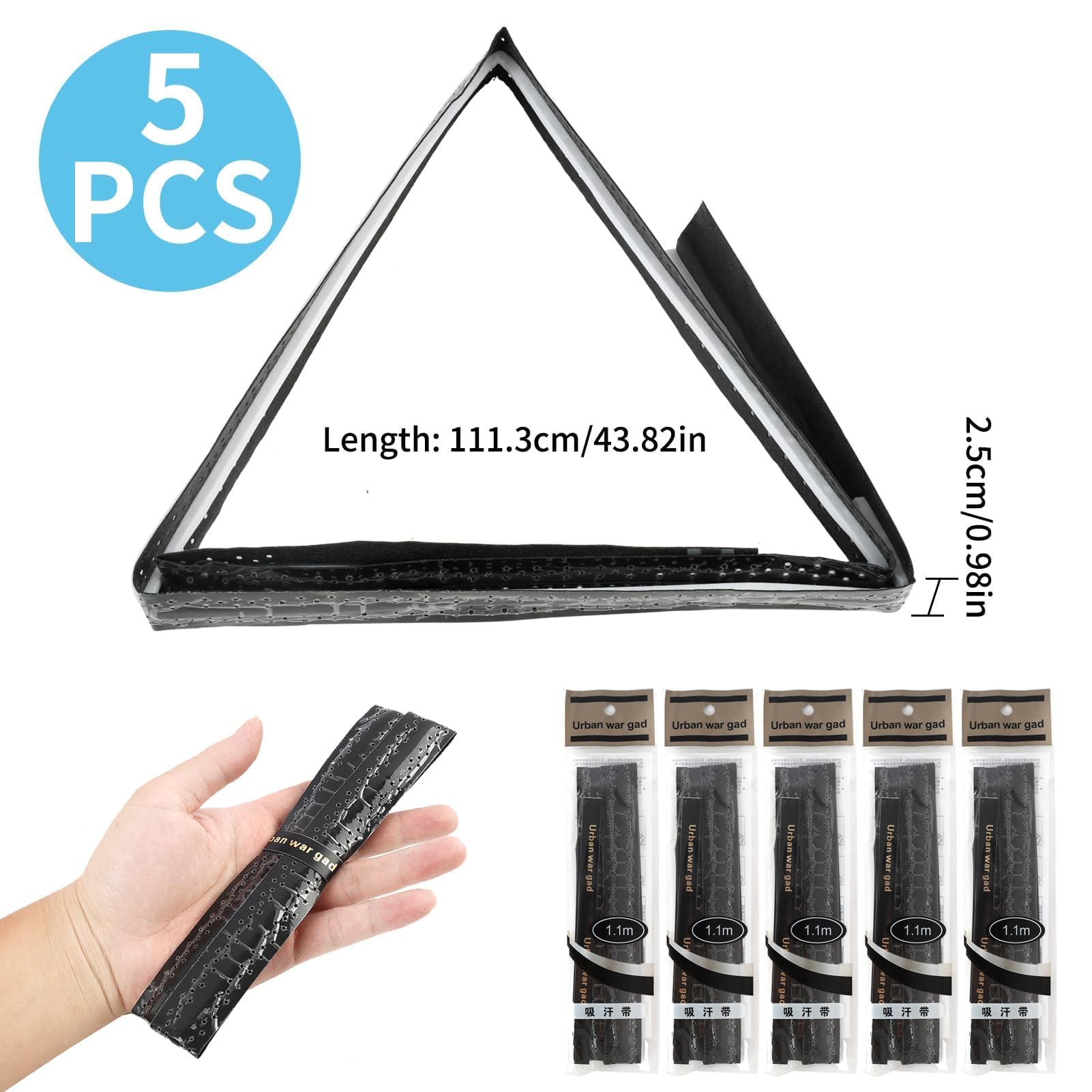 Overgrips Antideslizantes para Raquetas, Negros Perforados, Absorción Sudor, 5 Unidades