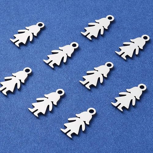 Miniatura 2 de Airssory 10 piezas de acero inoxidable 304 de metal para niña, silueta femenina, colgante encantador para novia, novio, pulsera, collar, pendientes,
