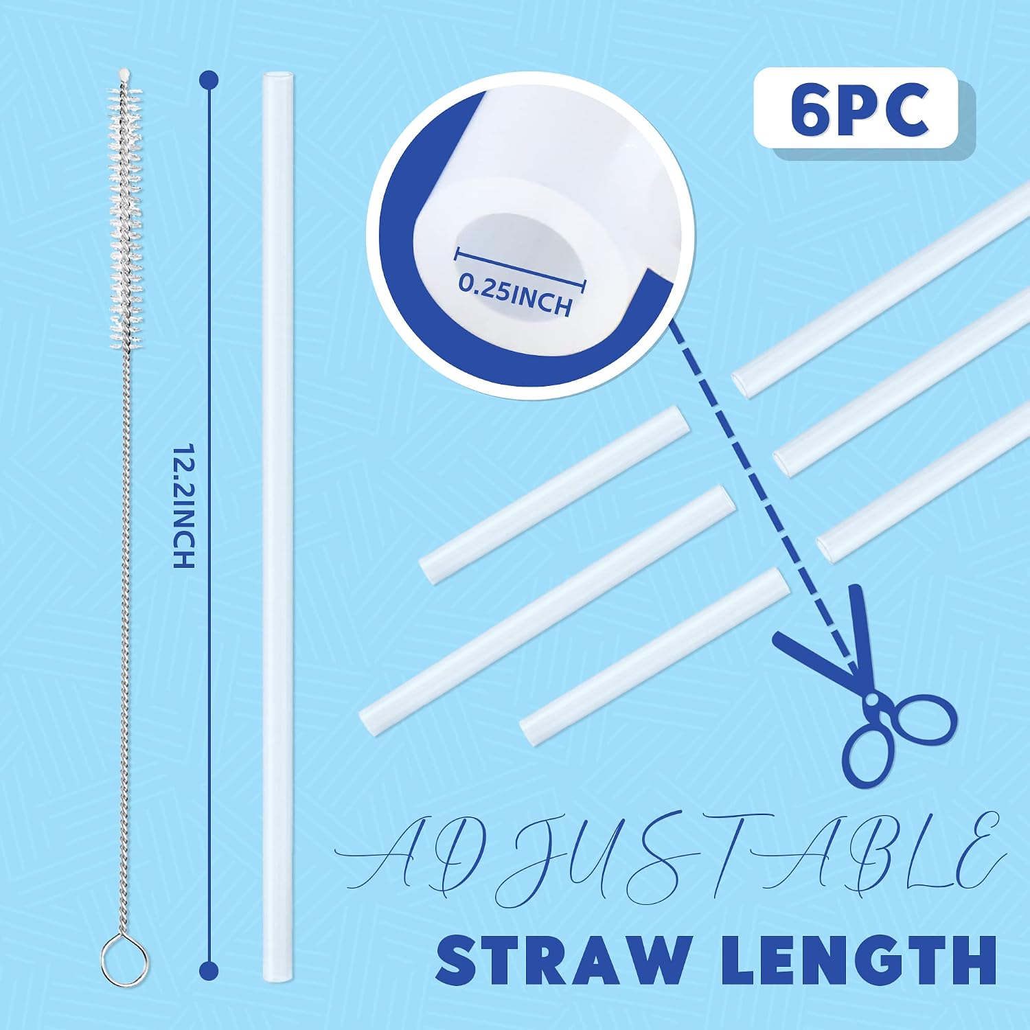 Replacement Silicone Straws for Stanley 40 oz Adventure Tumbler, 6 Pack Reusable Food Grade Silicone Straws with Cleaning Brush, Can be Cut Off — for Stanley Cup 40 oz Water Jug Accessories, 12" Long