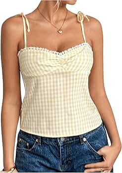 ミストレアス　Plaid Gathering Peplum Camisole ミストレアス Plaid Gathering Peplum Camisole Women Y2k Plaid Tank