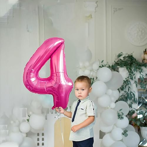 Miniatura 5 de Globo de 4 números rosa de 40 pulgadas, globos grandes de Mylar para niños de 4 años de edad, decoración de fiesta de cumpleaños, boda, aniversario,