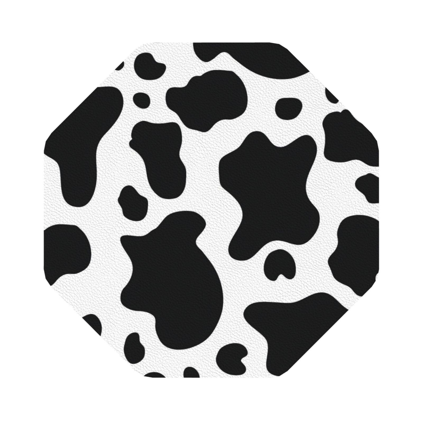 Black And White Cow PU Leather Coasters Set of 6 Octagon Drink Coasters