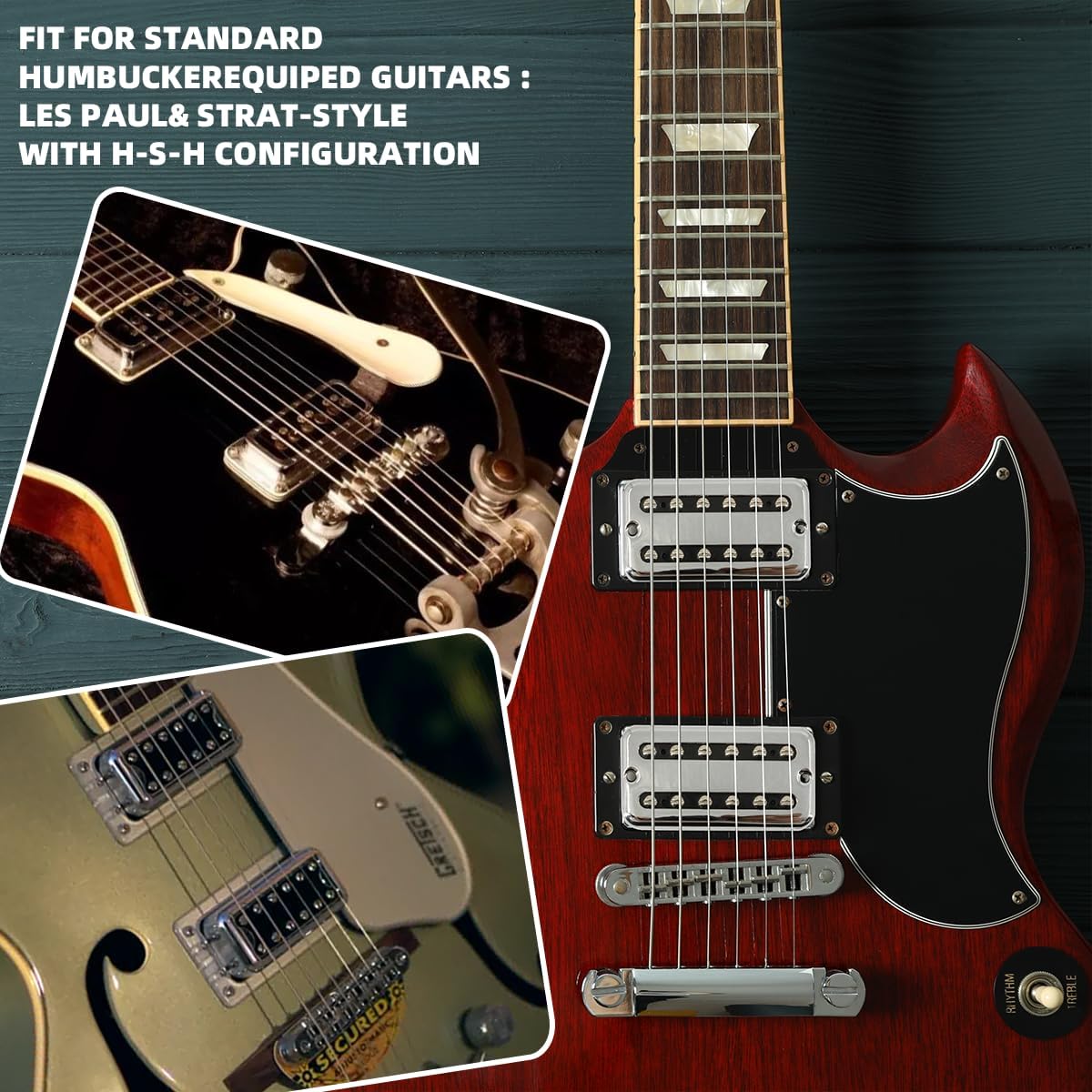 Alnico 5 Humbucker Double Coil Pickup Set Neck and Bridge Pickups Compatible with Les Paul LP Style Electric Guitar Replacement (Silver-1)