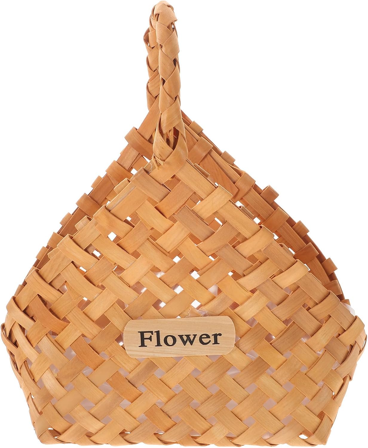 Wakauto Portable Woven Basket Made of Wood Chip with Single Handle, Khaki Color, for Magazines and Playthings Storage, Lightweight and Sturdy Organizer for Home and Outdoor Use