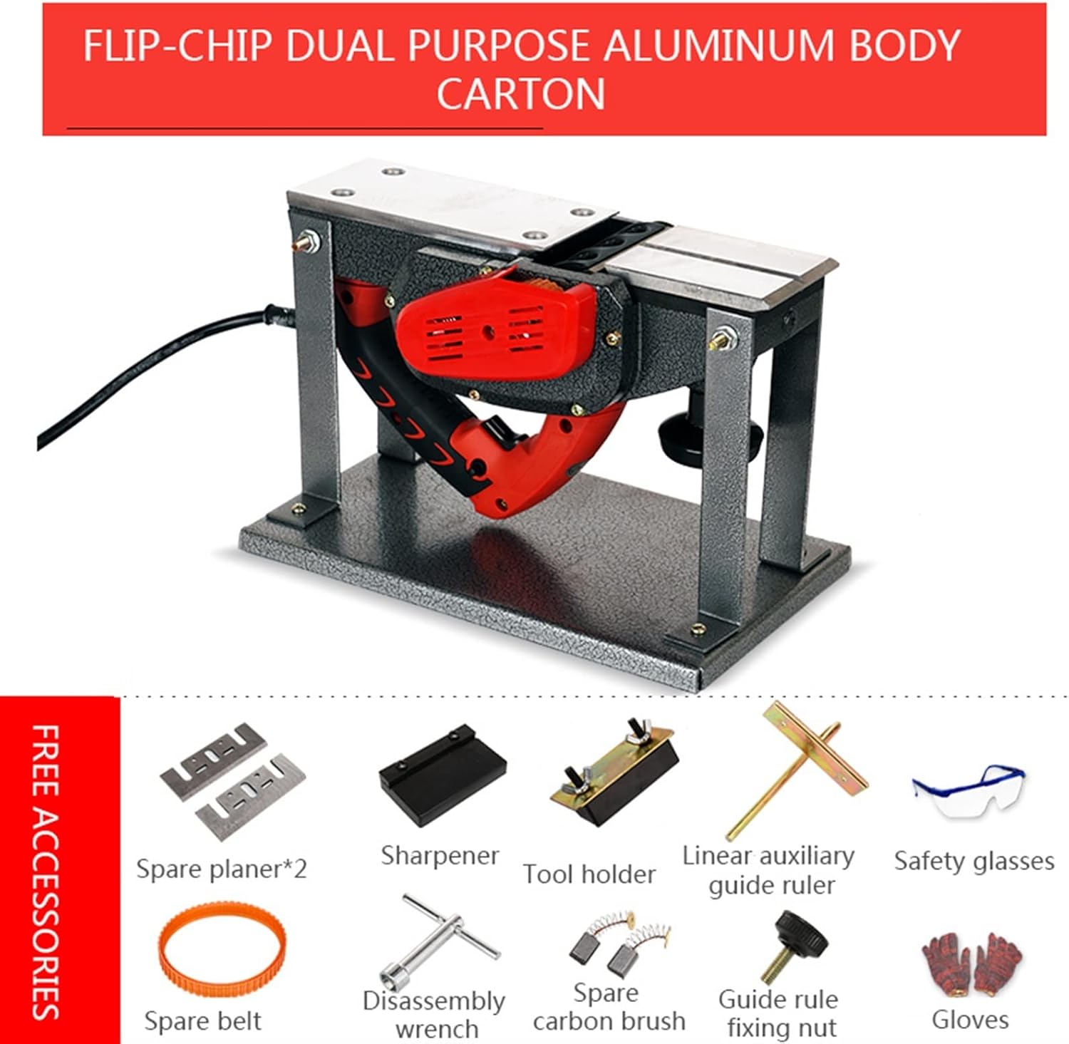 220V/1600W Portable Multifunctional Woodworking Flip-Chip Dual-Purpose Bakelite Planer Small Household Electric Planer MINGPING (Color : 220V, Size : US)