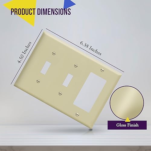 Miniatura 2 de ENERLITES Placa de pared combinada de doble palancaindividual decorador de salida basculante, tamaño estándar, cubierta de interruptor de luz de 3