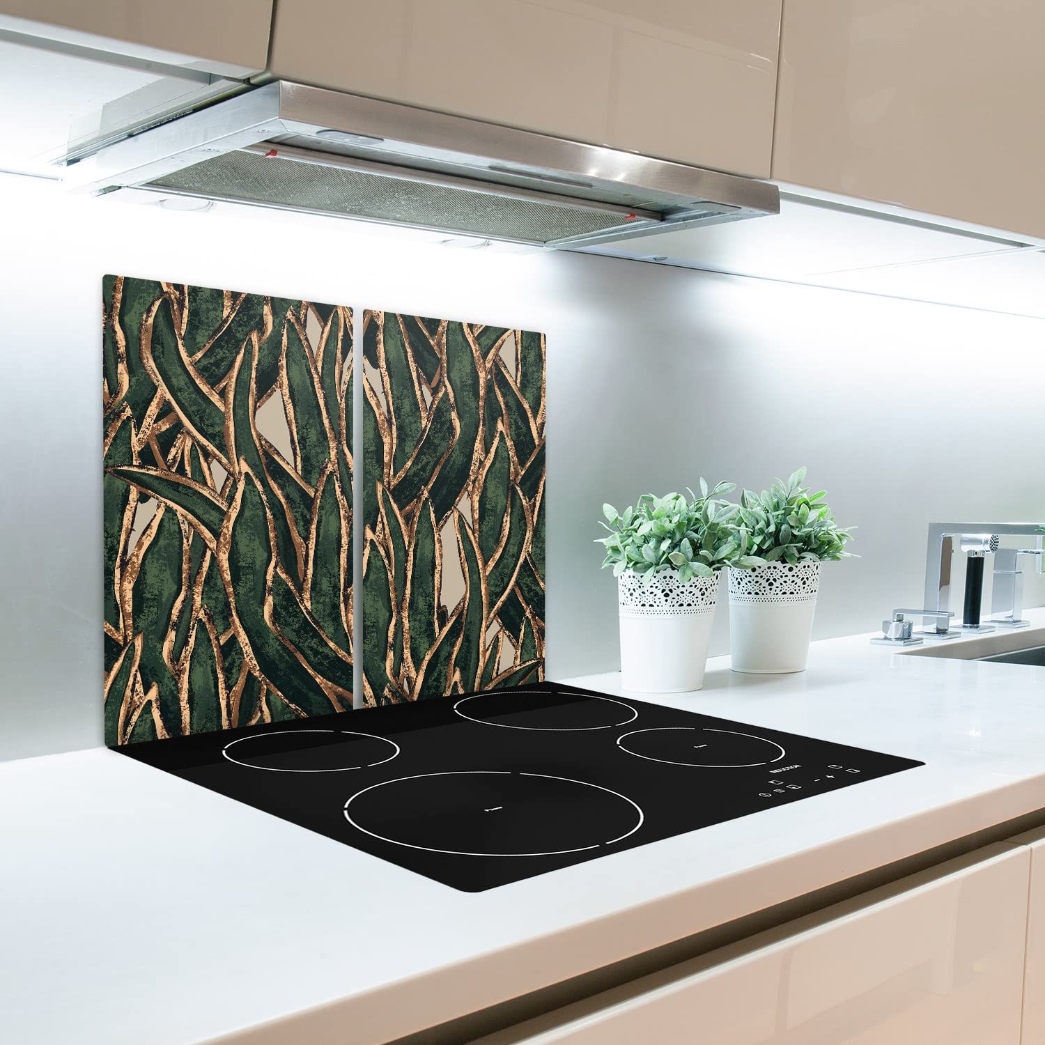 Decormat Tableros de corte de la estufa Placa de estufa Cocina de vidrio endurecido 2x30x52 cm Protección de salpicaduras - Prasa dorada