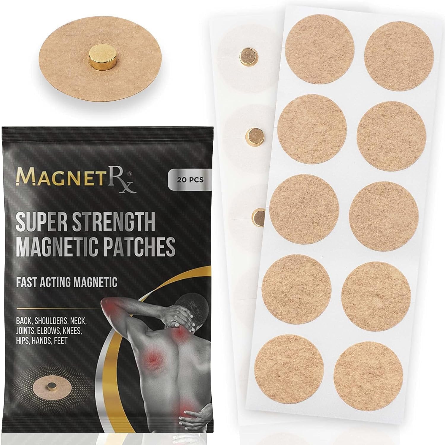 MagnetRX® Patchs de Magnétothérapie – Lot de 20 patchs d'acupression magnétiques – Aimants de guérison 3 500 Gauss ultra puissants pour le corps – Aimant thérapeutique