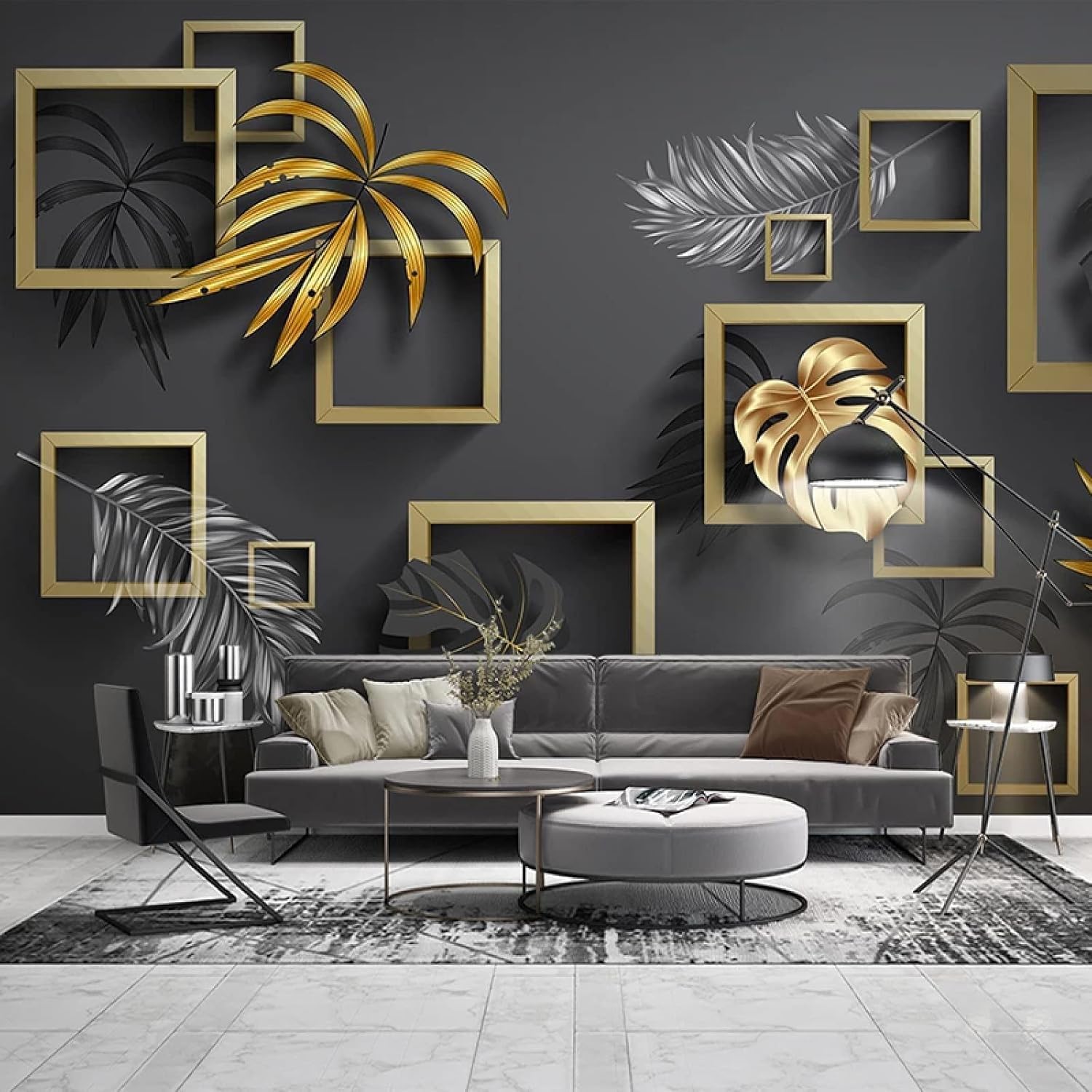 Panoramiczna tapeta nowoczesna geometria tapeta z włókniny liście palmowe plakat Trompe l'oeil Mural 3D sztuka dekoracja ścienna salon sypialnia 350x250 cm 0846b