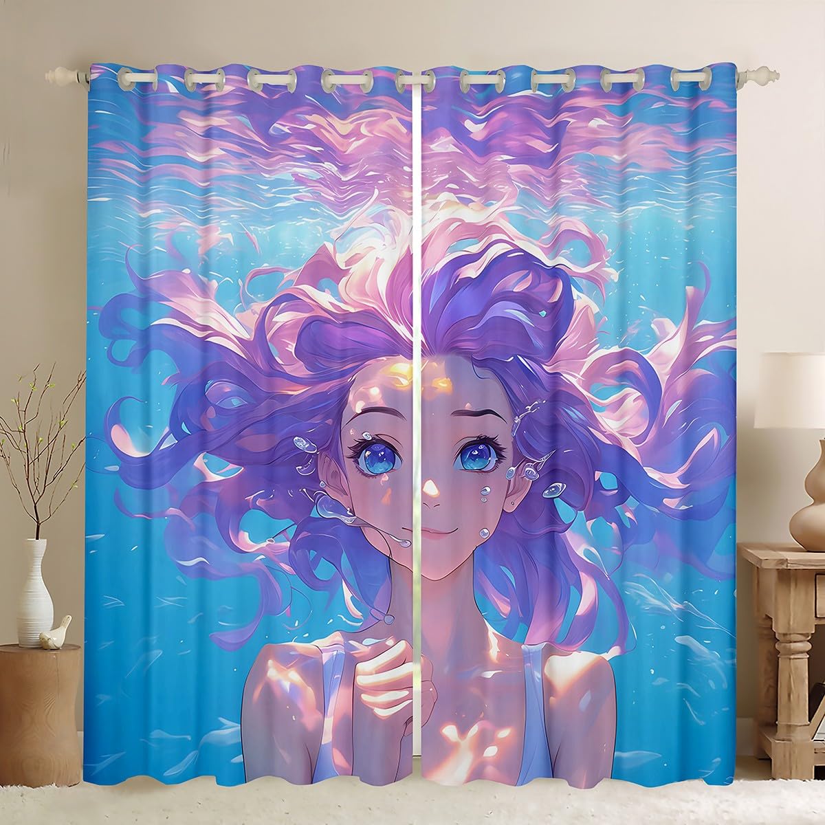 Loussiesd Drama Curtains for Bedroom Living Room Traditional Chinese Opera Blackout Curtains (2 Panels, W66*L72) Cartoon Grils Print Darkening Blackout Curtain Decor Galaxy Window Treatments Kawaii — image 1