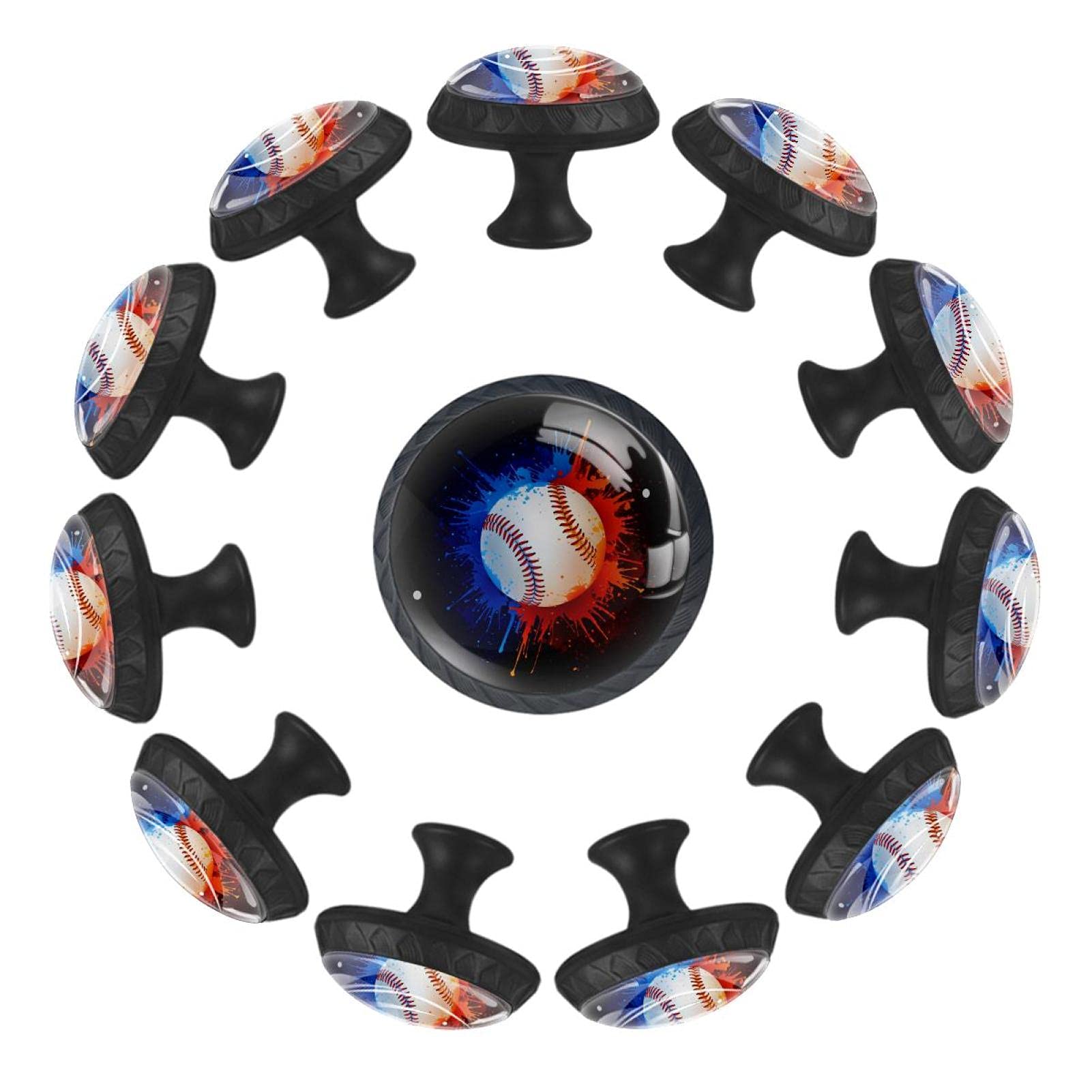 Boutons de tiroir baseball lot de 12 poignées rondes 35 mm bleu et rouge pour commode de crèche