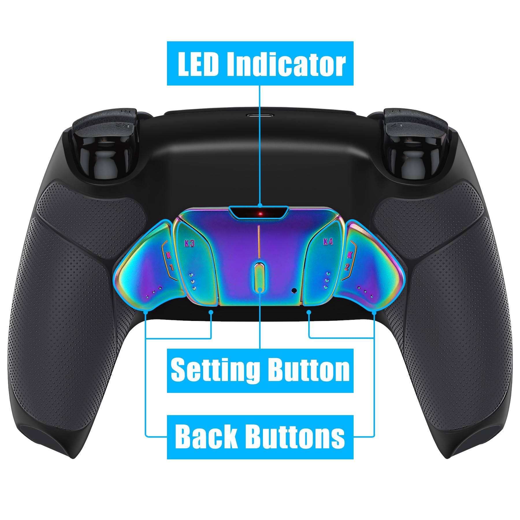 eXtremeRate Rise4 V3 Remap Kit Programmabile per ps5 Controller,Palette Metallo Back Button Paddles Tasti Aggiuntivi Cover Grip Gommato per ps5 Joystick BDM-030/040/050-Nero Blu Viola