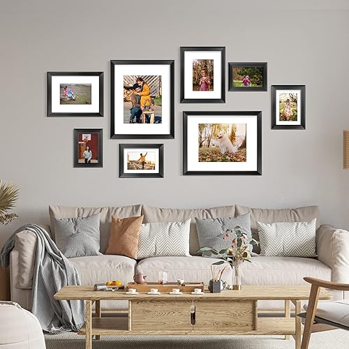 Miniatura 7 de KSROECUD Juego de 2 portarretratos negros de 8 x 10 pulgadas con vidrio de alta definición, marco de 8 x 10 pulgadas con paspartú para marcos de